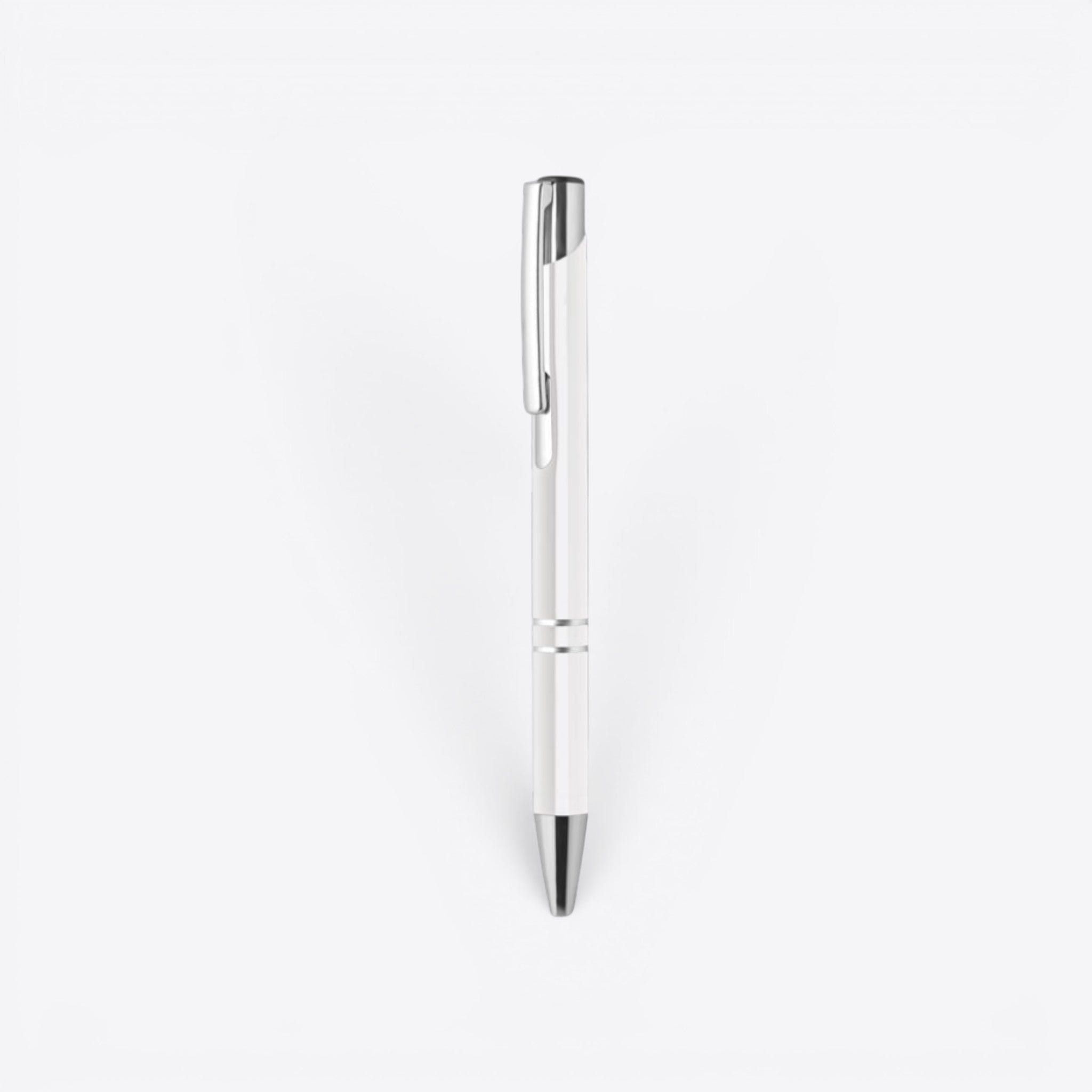 TODAY MERCH premium white ballpoint pen with silver clip and accents, ideal for professionals and corporate gifts.